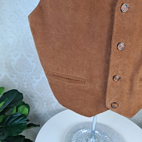 Greatland Apparel Size Medium Brown Leather Vest Nylon Back Vintage EUC - Picture 4 of 11